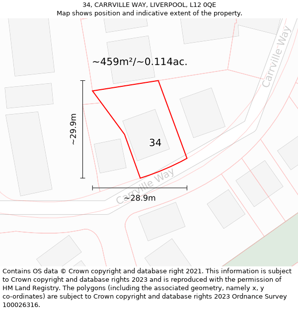 34, CARRVILLE WAY, LIVERPOOL, L12 0QE: Plot and title map