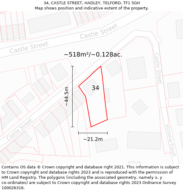 34, CASTLE STREET, HADLEY, TELFORD, TF1 5GH: Plot and title map