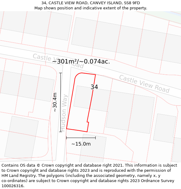 34, CASTLE VIEW ROAD, CANVEY ISLAND, SS8 9FD: Plot and title map