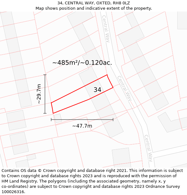 34, CENTRAL WAY, OXTED, RH8 0LZ: Plot and title map