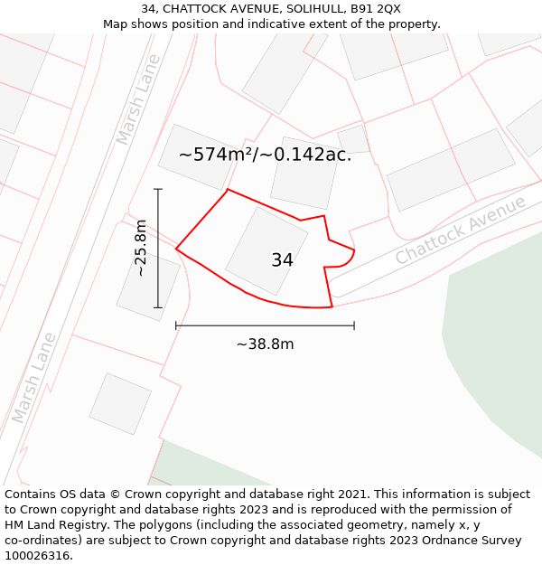 34, CHATTOCK AVENUE, SOLIHULL, B91 2QX: Plot and title map
