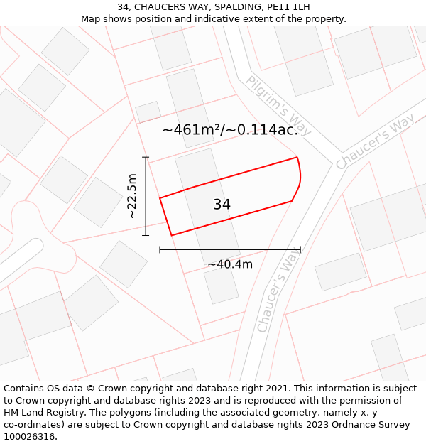 34, CHAUCERS WAY, SPALDING, PE11 1LH: Plot and title map