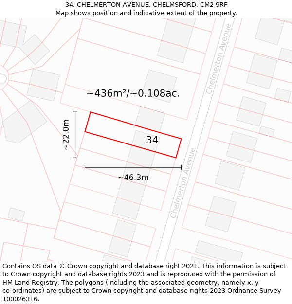 34, CHELMERTON AVENUE, CHELMSFORD, CM2 9RF: Plot and title map