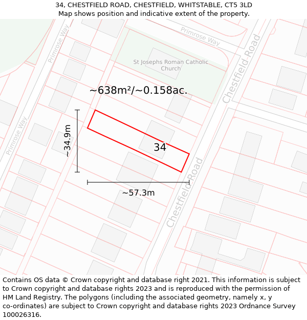 34, CHESTFIELD ROAD, CHESTFIELD, WHITSTABLE, CT5 3LD: Plot and title map