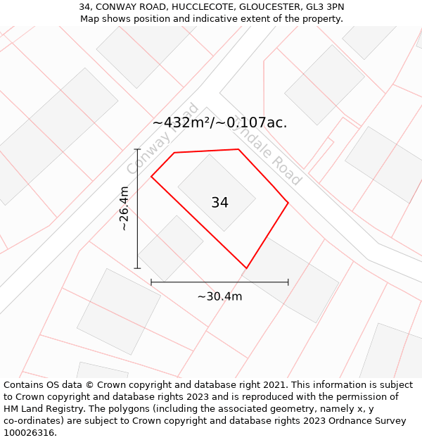 34, CONWAY ROAD, HUCCLECOTE, GLOUCESTER, GL3 3PN: Plot and title map