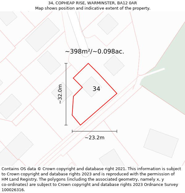 34, COPHEAP RISE, WARMINSTER, BA12 0AR: Plot and title map