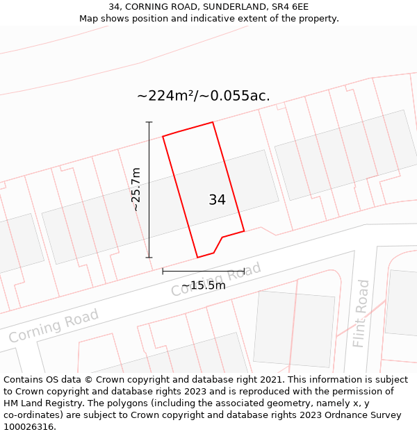 34, CORNING ROAD, SUNDERLAND, SR4 6EE: Plot and title map