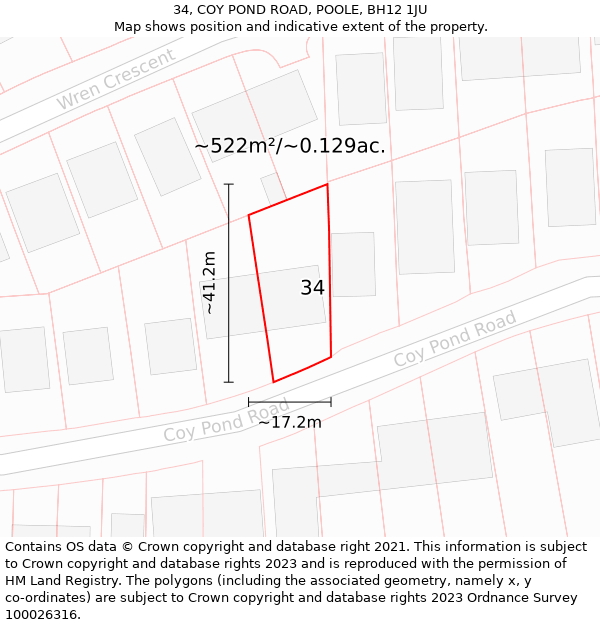 34, COY POND ROAD, POOLE, BH12 1JU: Plot and title map