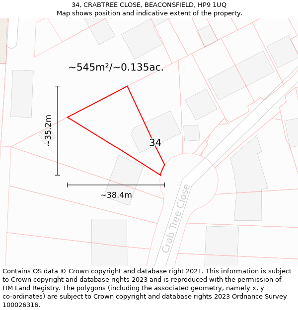 34, CRABTREE CLOSE, BEACONSFIELD, HP9 1UQ: Plot and title map