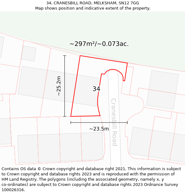 34, CRANESBILL ROAD, MELKSHAM, SN12 7GG: Plot and title map