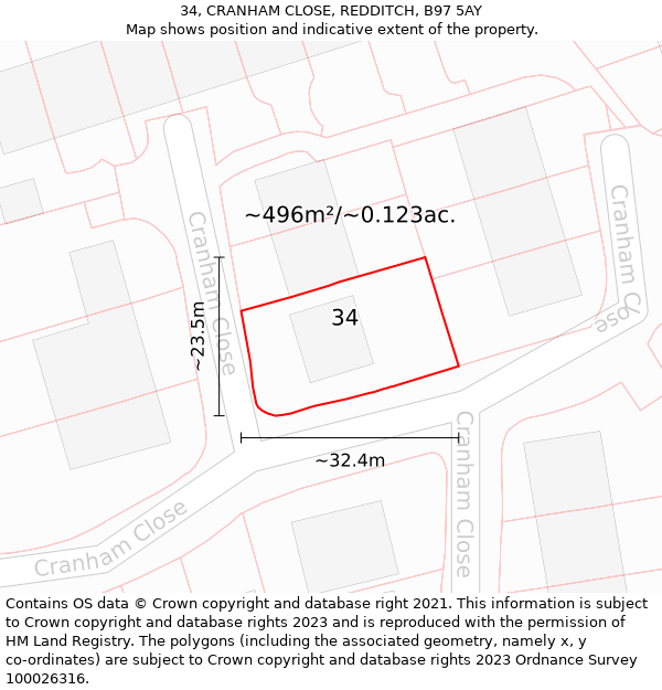 34, CRANHAM CLOSE, REDDITCH, B97 5AY: Plot and title map