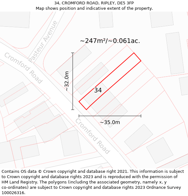 34, CROMFORD ROAD, RIPLEY, DE5 3FP: Plot and title map