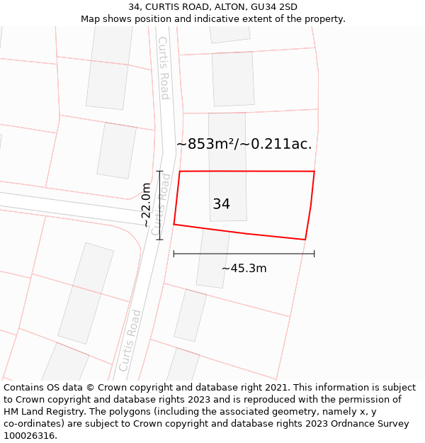 34, CURTIS ROAD, ALTON, GU34 2SD: Plot and title map