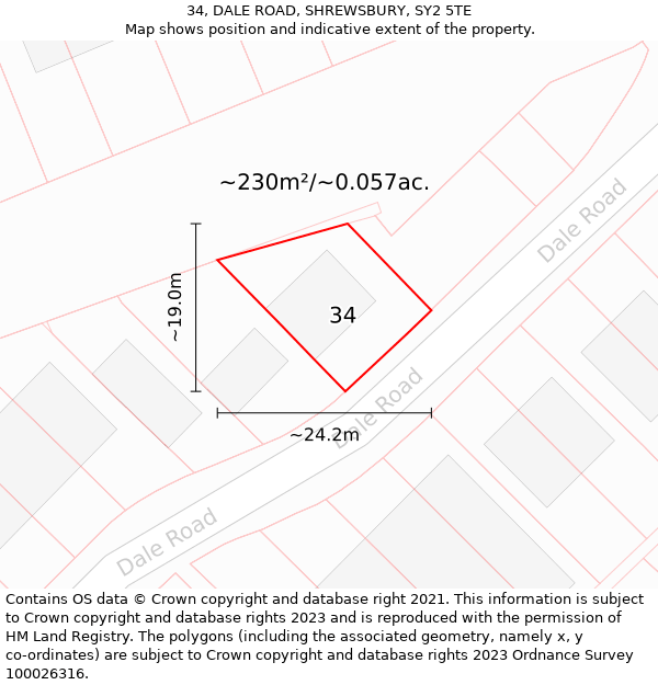 34, DALE ROAD, SHREWSBURY, SY2 5TE: Plot and title map