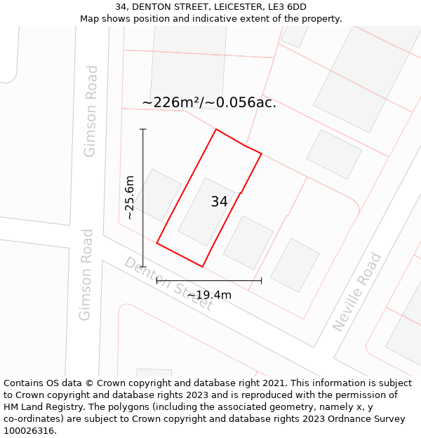 34, DENTON STREET, LEICESTER, LE3 6DD: Plot and title map