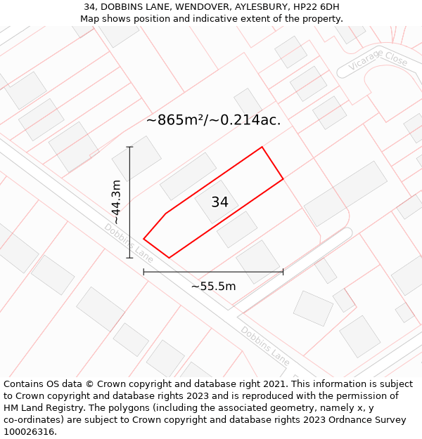 34, DOBBINS LANE, WENDOVER, AYLESBURY, HP22 6DH: Plot and title map