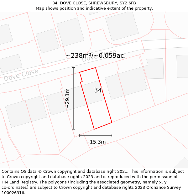 34, DOVE CLOSE, SHREWSBURY, SY2 6FB: Plot and title map