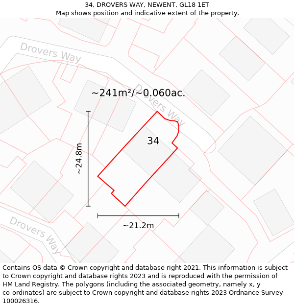 34, DROVERS WAY, NEWENT, GL18 1ET: Plot and title map