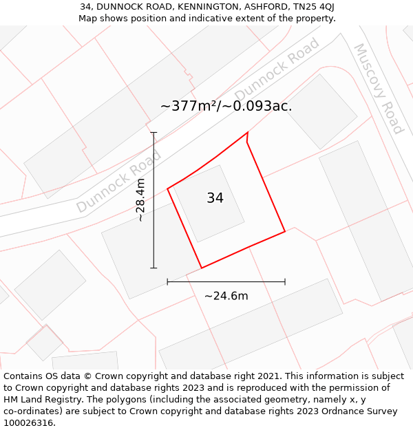 34, DUNNOCK ROAD, KENNINGTON, ASHFORD, TN25 4QJ: Plot and title map