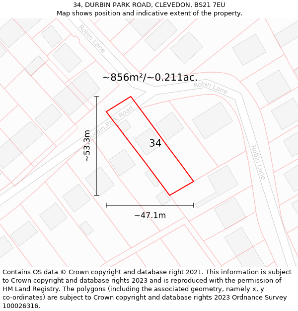 34, DURBIN PARK ROAD, CLEVEDON, BS21 7EU: Plot and title map