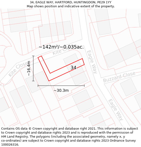 34, EAGLE WAY, HARTFORD, HUNTINGDON, PE29 1YY: Plot and title map