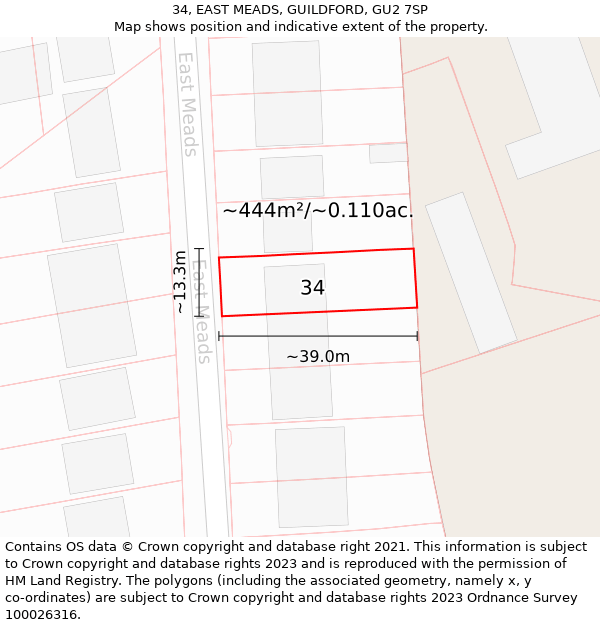 34, EAST MEADS, GUILDFORD, GU2 7SP: Plot and title map