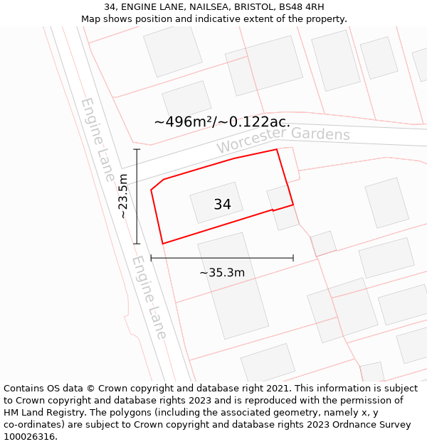 34, ENGINE LANE, NAILSEA, BRISTOL, BS48 4RH: Plot and title map