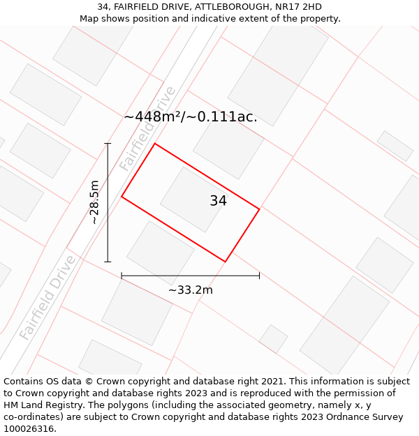 34, FAIRFIELD DRIVE, ATTLEBOROUGH, NR17 2HD: Plot and title map