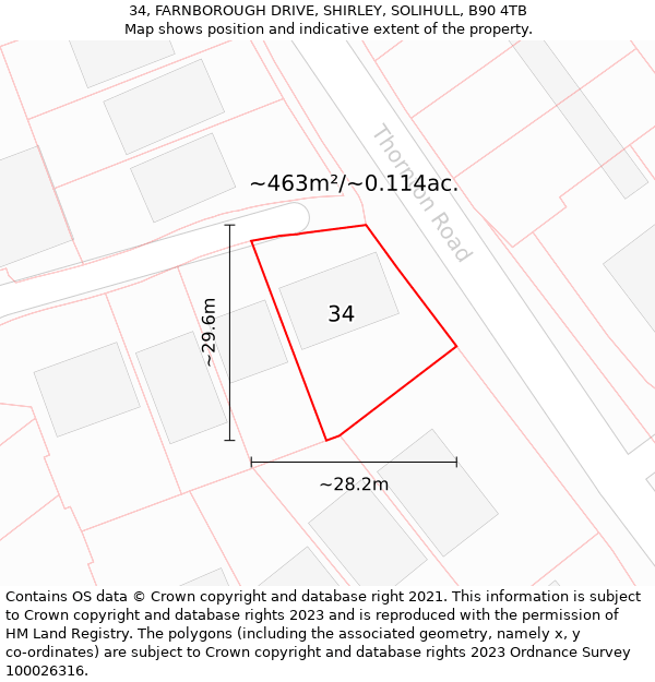 34, FARNBOROUGH DRIVE, SHIRLEY, SOLIHULL, B90 4TB: Plot and title map