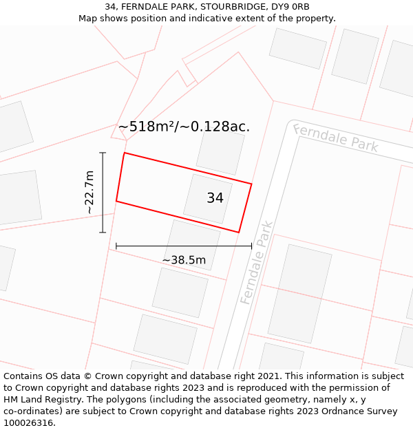 34, FERNDALE PARK, STOURBRIDGE, DY9 0RB: Plot and title map