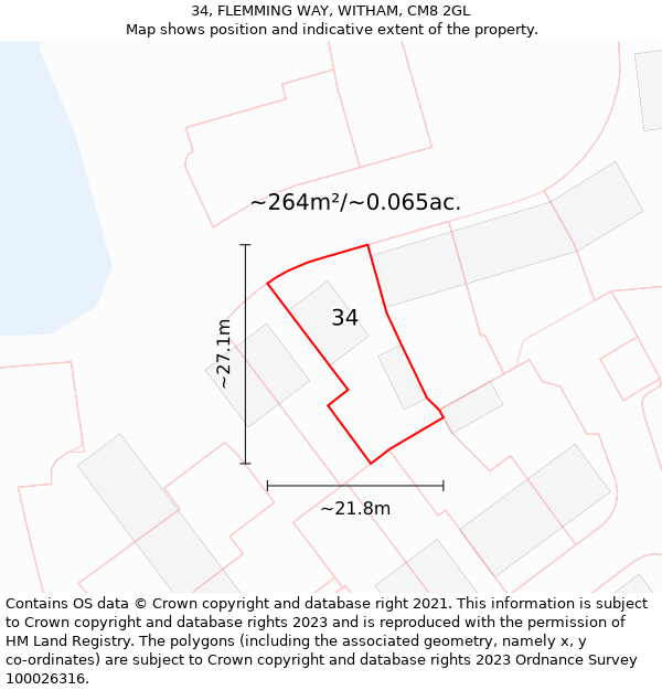 34, FLEMMING WAY, WITHAM, CM8 2GL: Plot and title map