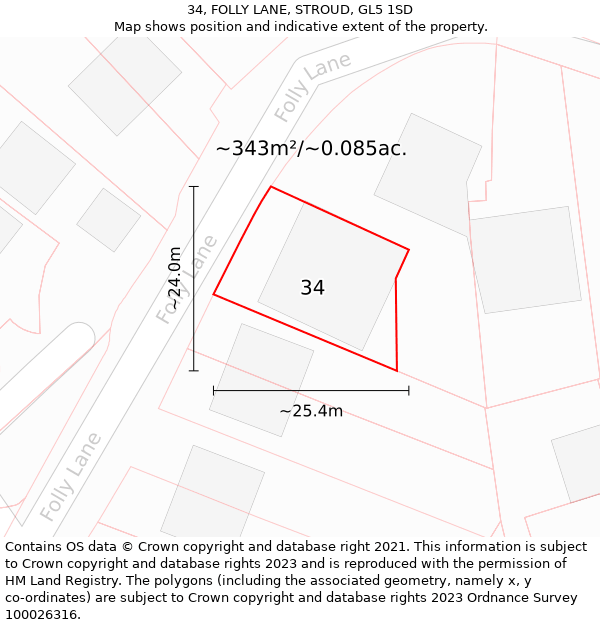 34, FOLLY LANE, STROUD, GL5 1SD: Plot and title map