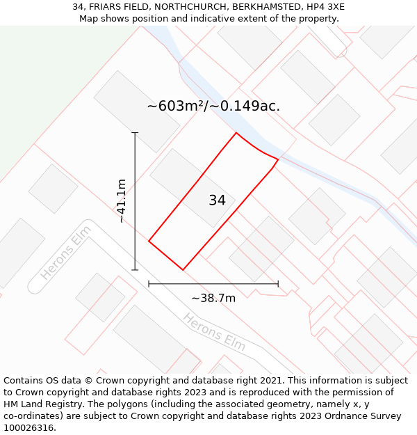 34, FRIARS FIELD, NORTHCHURCH, BERKHAMSTED, HP4 3XE: Plot and title map