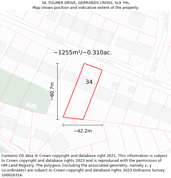 34, FULMER DRIVE, GERRARDS CROSS, SL9 7HL: Plot and title map