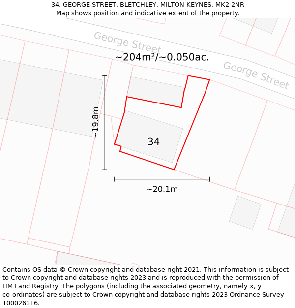 34, GEORGE STREET, BLETCHLEY, MILTON KEYNES, MK2 2NR: Plot and title map