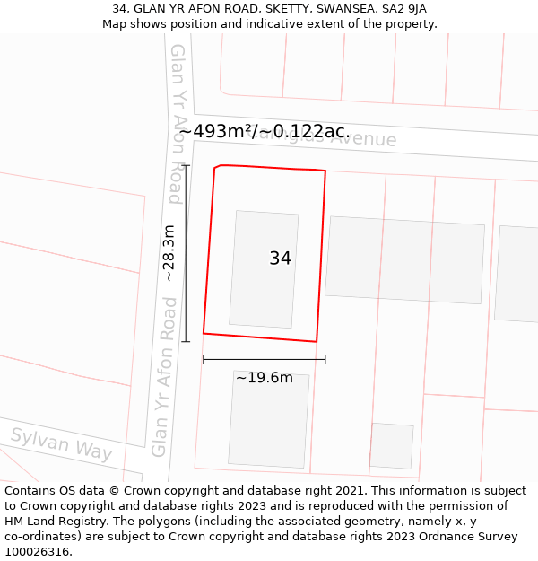 34, GLAN YR AFON ROAD, SKETTY, SWANSEA, SA2 9JA: Plot and title map