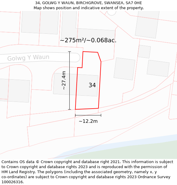 34, GOLWG Y WAUN, BIRCHGROVE, SWANSEA, SA7 0HE: Plot and title map