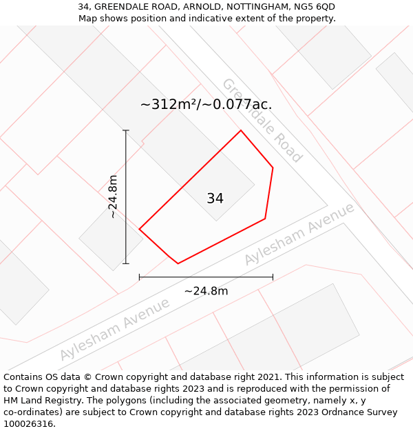 34, GREENDALE ROAD, ARNOLD, NOTTINGHAM, NG5 6QD: Plot and title map