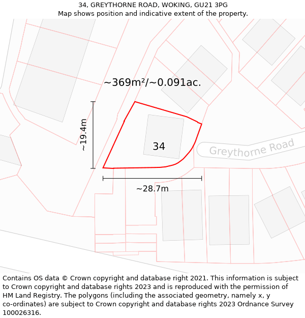 34, GREYTHORNE ROAD, WOKING, GU21 3PG: Plot and title map