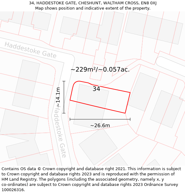 34, HADDESTOKE GATE, CHESHUNT, WALTHAM CROSS, EN8 0XJ: Plot and title map