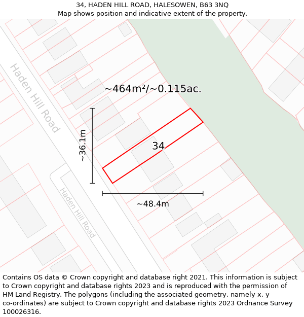 34, HADEN HILL ROAD, HALESOWEN, B63 3NQ: Plot and title map