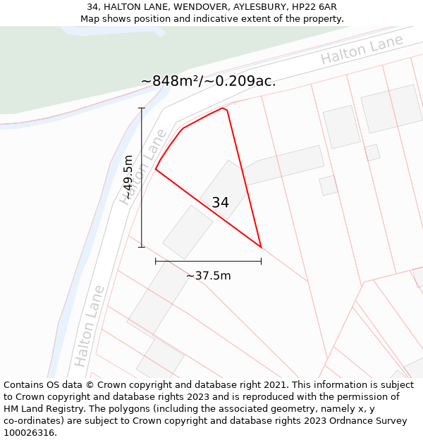 34, HALTON LANE, WENDOVER, AYLESBURY, HP22 6AR: Plot and title map