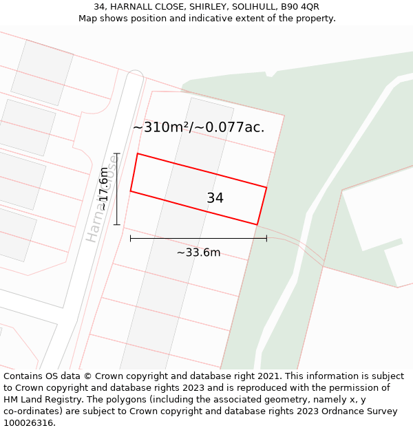 34, HARNALL CLOSE, SHIRLEY, SOLIHULL, B90 4QR: Plot and title map