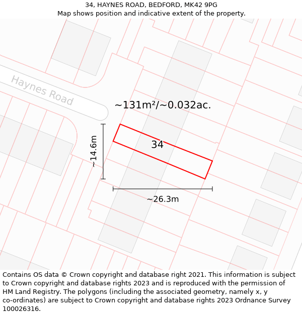 34, HAYNES ROAD, BEDFORD, MK42 9PG: Plot and title map