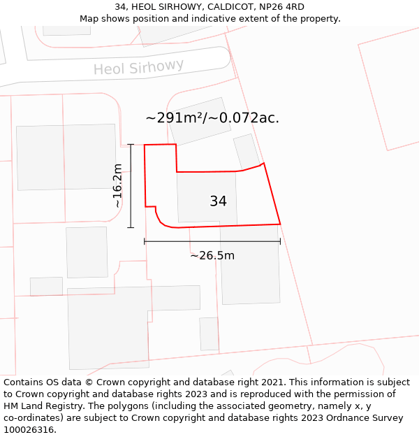 34, HEOL SIRHOWY, CALDICOT, NP26 4RD: Plot and title map