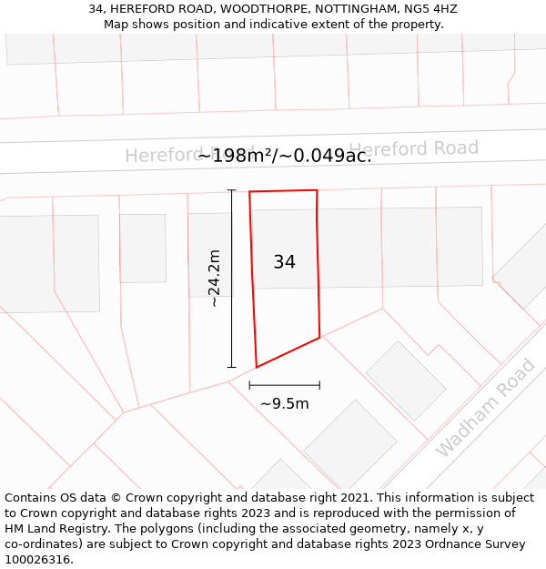 34, HEREFORD ROAD, WOODTHORPE, NOTTINGHAM, NG5 4HZ: Plot and title map