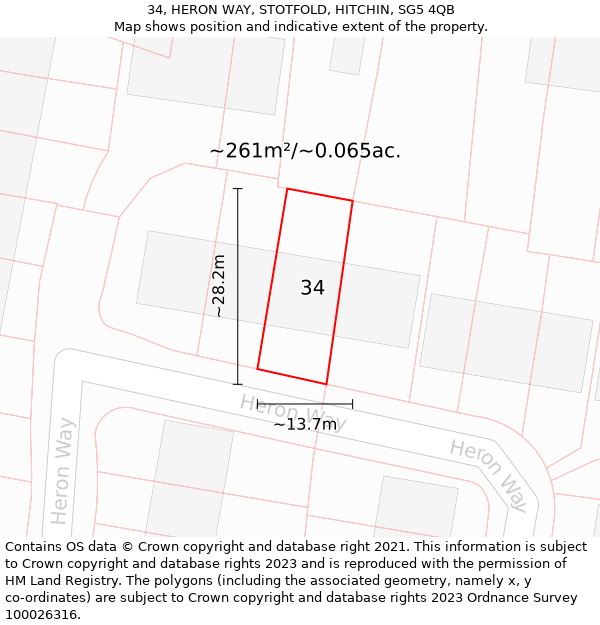 34, HERON WAY, STOTFOLD, HITCHIN, SG5 4QB: Plot and title map