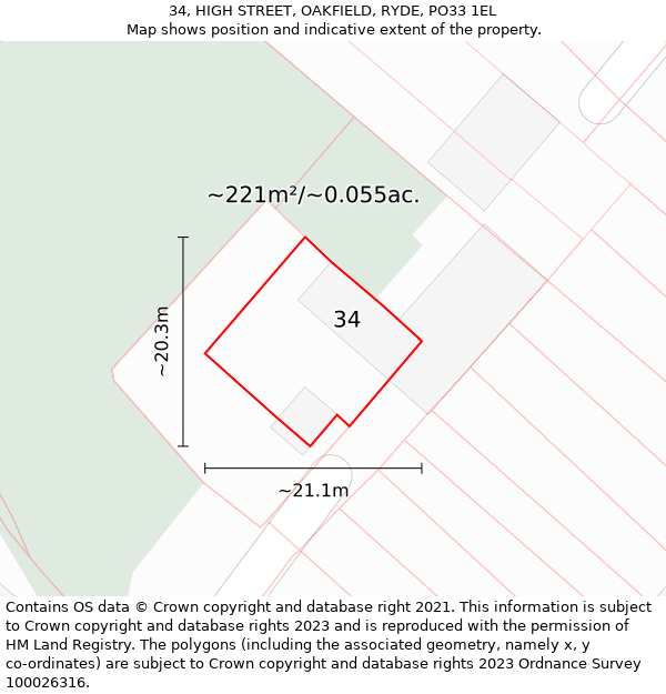 34, HIGH STREET, OAKFIELD, RYDE, PO33 1EL: Plot and title map