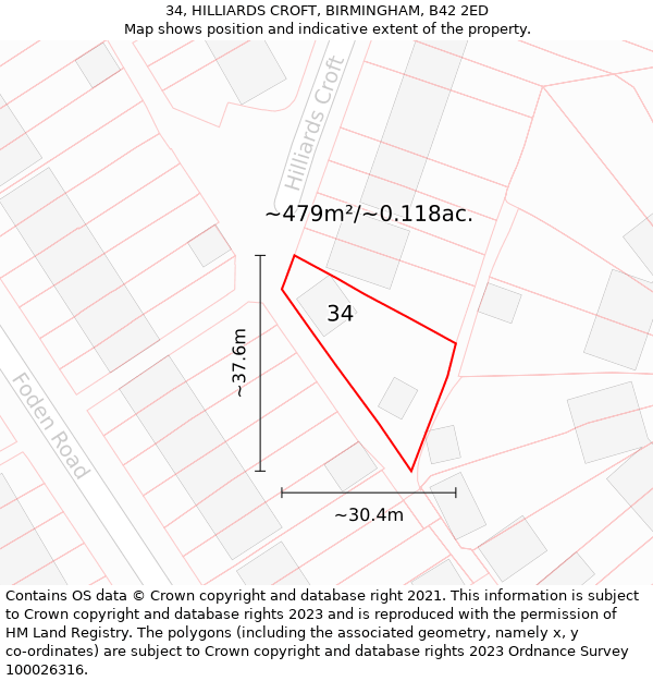 34, HILLIARDS CROFT, BIRMINGHAM, B42 2ED: Plot and title map