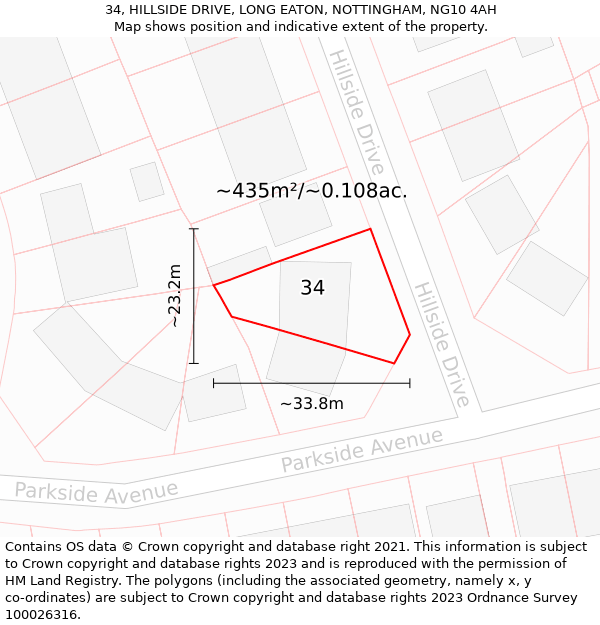 34, HILLSIDE DRIVE, LONG EATON, NOTTINGHAM, NG10 4AH: Plot and title map